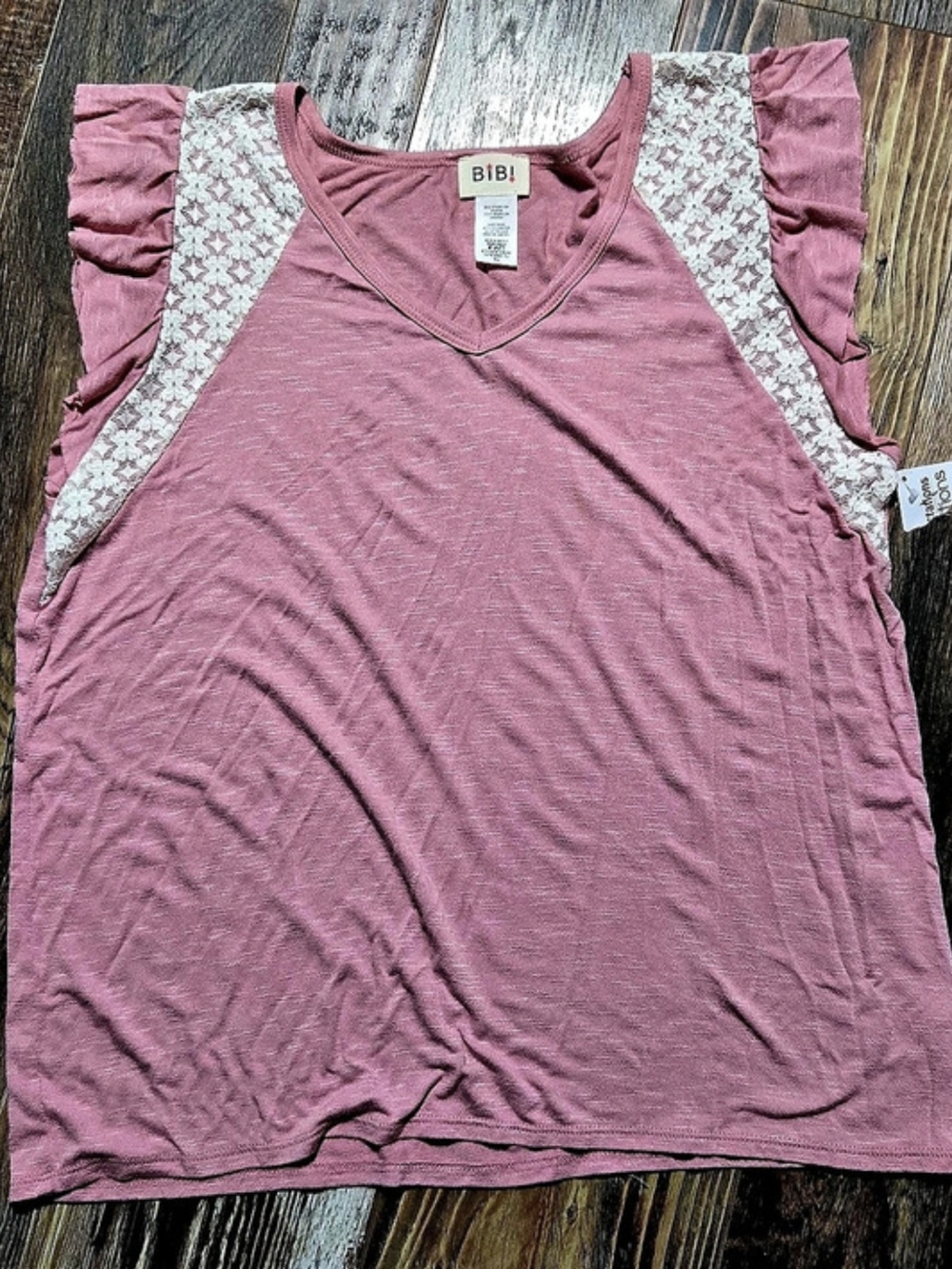 BIB! Pink Lace Shoulder Flutter Sleeve Top Adult Xl